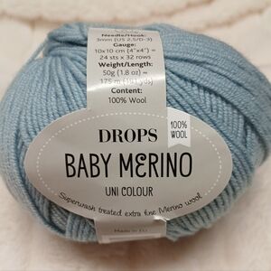 Drops Baby Merino Yarn 100% Wool Light Blue Superwash 191 Yards - New